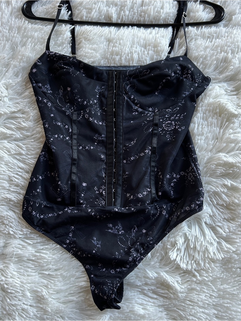 Intimately Free People Night Rhythm Bodysuit in Black & White Bows - Size Medium